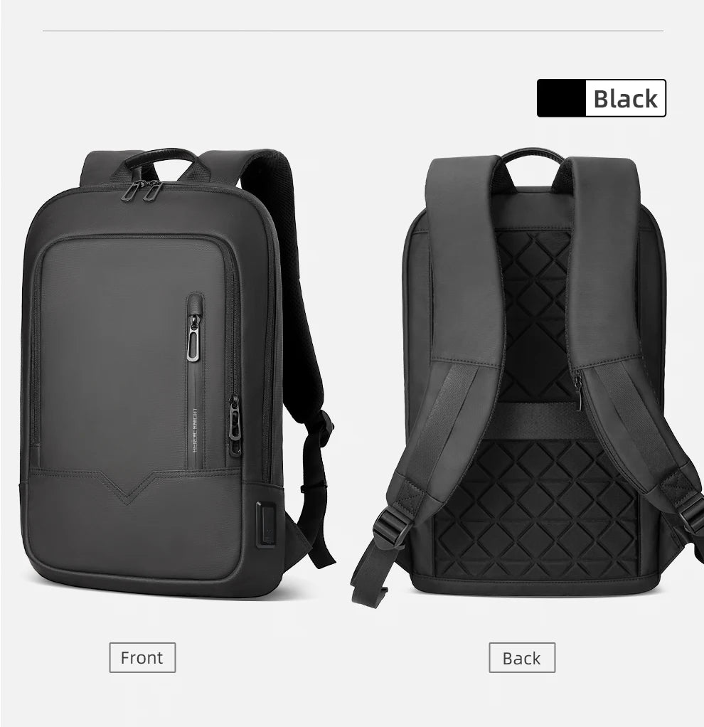 HcanKcan Men Fashion Backpack Slim 14 Inch Laptop Bag Business Multifunctional Waterproof School Unisex Casual Travel Black Bag