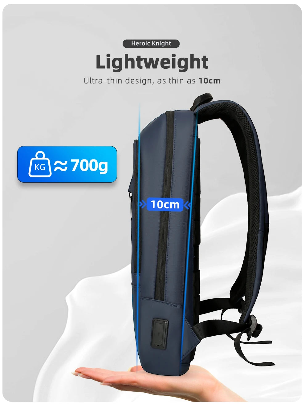 HcanKcan Men Fashion Backpack Slim 14 Inch Laptop Bag Business Multifunctional Waterproof School Unisex Casual Travel Black Bag