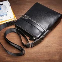 LAORENTOU Men Genuine Leather Crossbody Bag Business Messenger Bag Shoulder Bag Real Cow Leather Casual Purse Bag