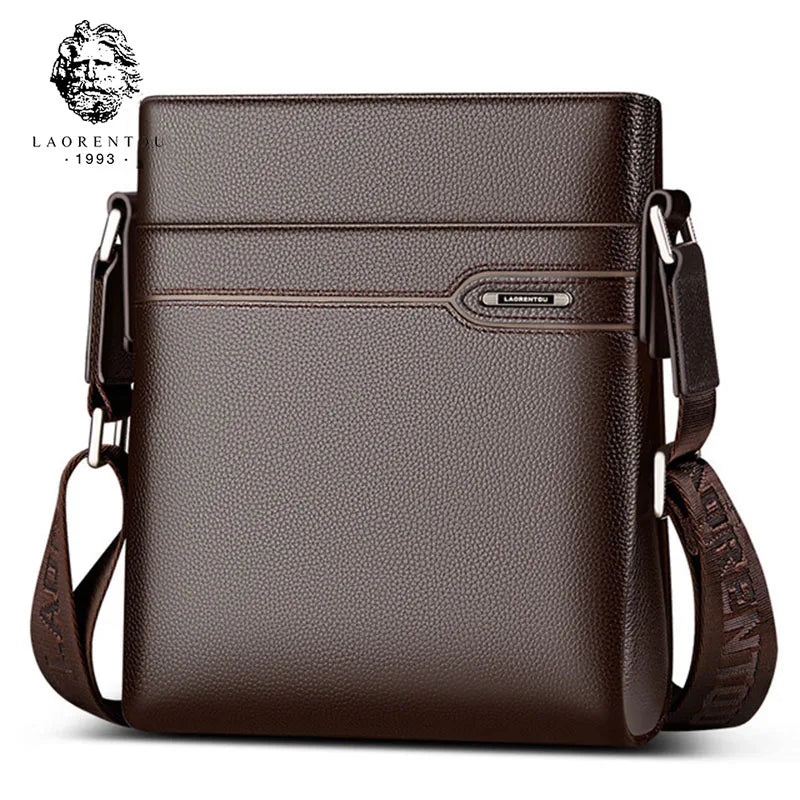 LAORENTOU Men Genuine Leather Crossbody Bag Business Messenger Bag Shoulder Bag Real Cow Leather Casual Purse Bag