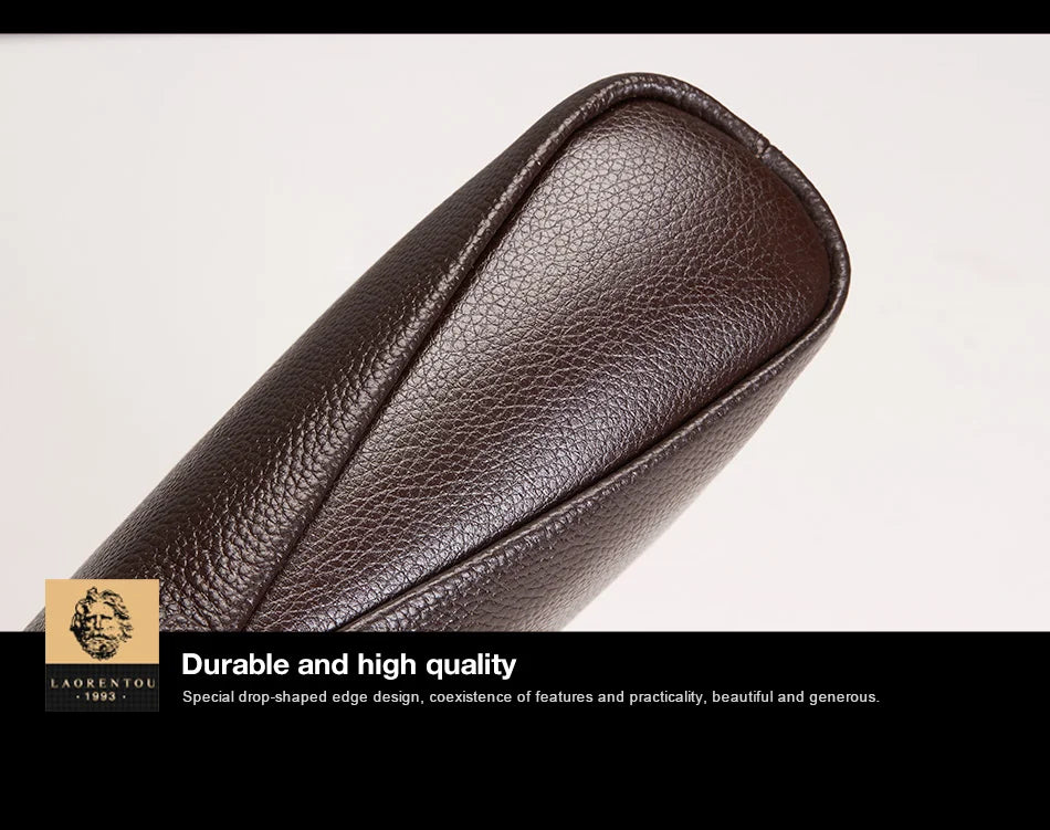 LAORENTOU Men Genuine Leather Crossbody Bag Business Messenger Bag Shoulder Bag Real Cow Leather Casual Purse Bag