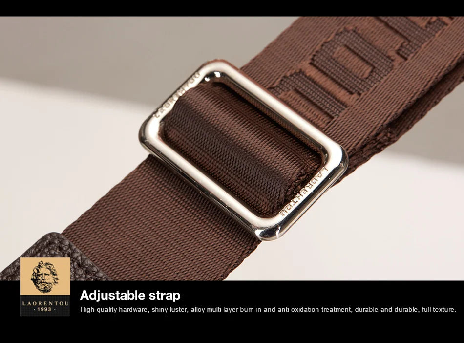 LAORENTOU Men Genuine Leather Crossbody Bag Business Messenger Bag Shoulder Bag Real Cow Leather Casual Purse Bag