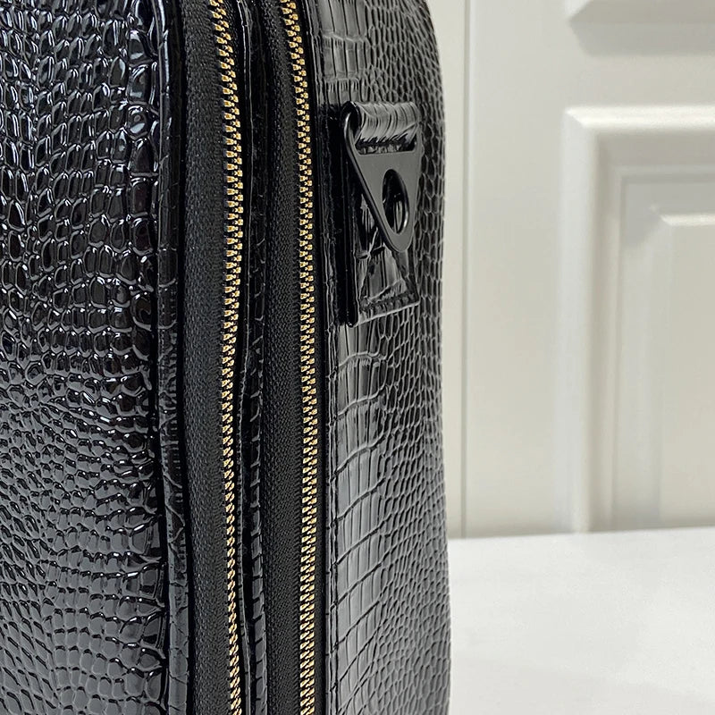 New Crocodile PU Leather Cosmetic Bag Professional Make Up Box Large Capacity Storage Travel Toiletry Makeup Suitcase