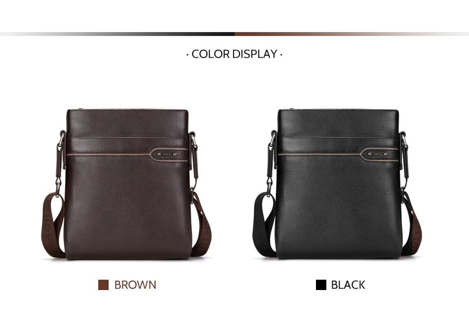 LAORENTOU Men Genuine Leather Crossbody Bag Business Messenger Bag Shoulder Bag Real Cow Leather Casual Purse Bag