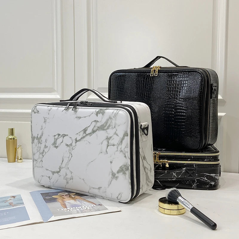 New Crocodile PU Leather Cosmetic Bag Professional Make Up Box Large Capacity Storage Travel Toiletry Makeup Suitcase