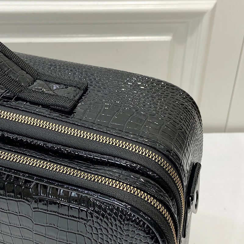 New Crocodile PU Leather Cosmetic Bag Professional Make Up Box Large Capacity Storage Travel Toiletry Makeup Suitcase