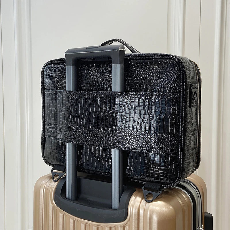 New Crocodile PU Leather Cosmetic Bag Professional Make Up Box Large Capacity Storage Travel Toiletry Makeup Suitcase