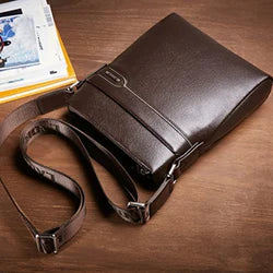 LAORENTOU Men Genuine Leather Crossbody Bag Business Messenger Bag Shoulder Bag Real Cow Leather Casual Purse Bag