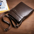 LAORENTOU Men Genuine Leather Crossbody Bag Business Messenger Bag Shoulder Bag Real Cow Leather Casual Purse Bag