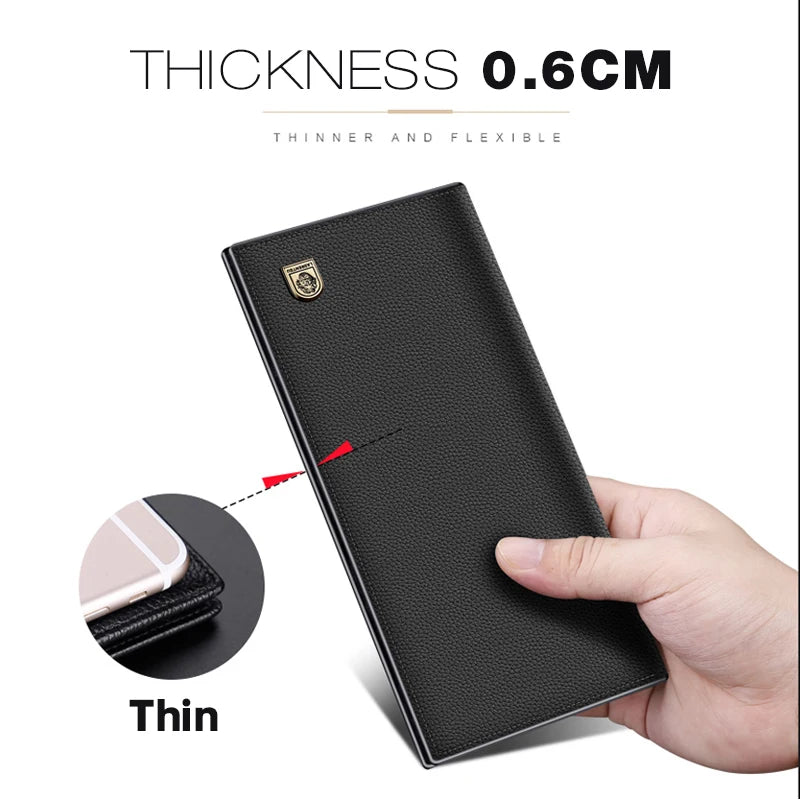 LAORENTOU Long Men's Wallet Soft Ultra-Thin Genuine Leather Wallet With Card Slot Large Capacity Male Purse Wallet Clutch Bag