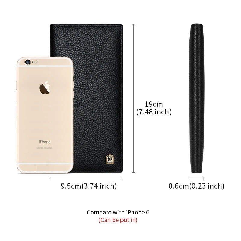 LAORENTOU Long Men's Wallet Soft Ultra-Thin Genuine Leather Wallet With Card Slot Large Capacity Male Purse Wallet Clutch Bag
