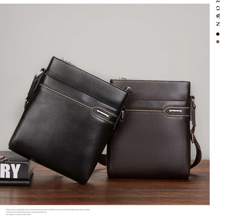 LAORENTOU Men Genuine Leather Crossbody Bag Business Messenger Bag Shoulder Bag Real Cow Leather Casual Purse Bag