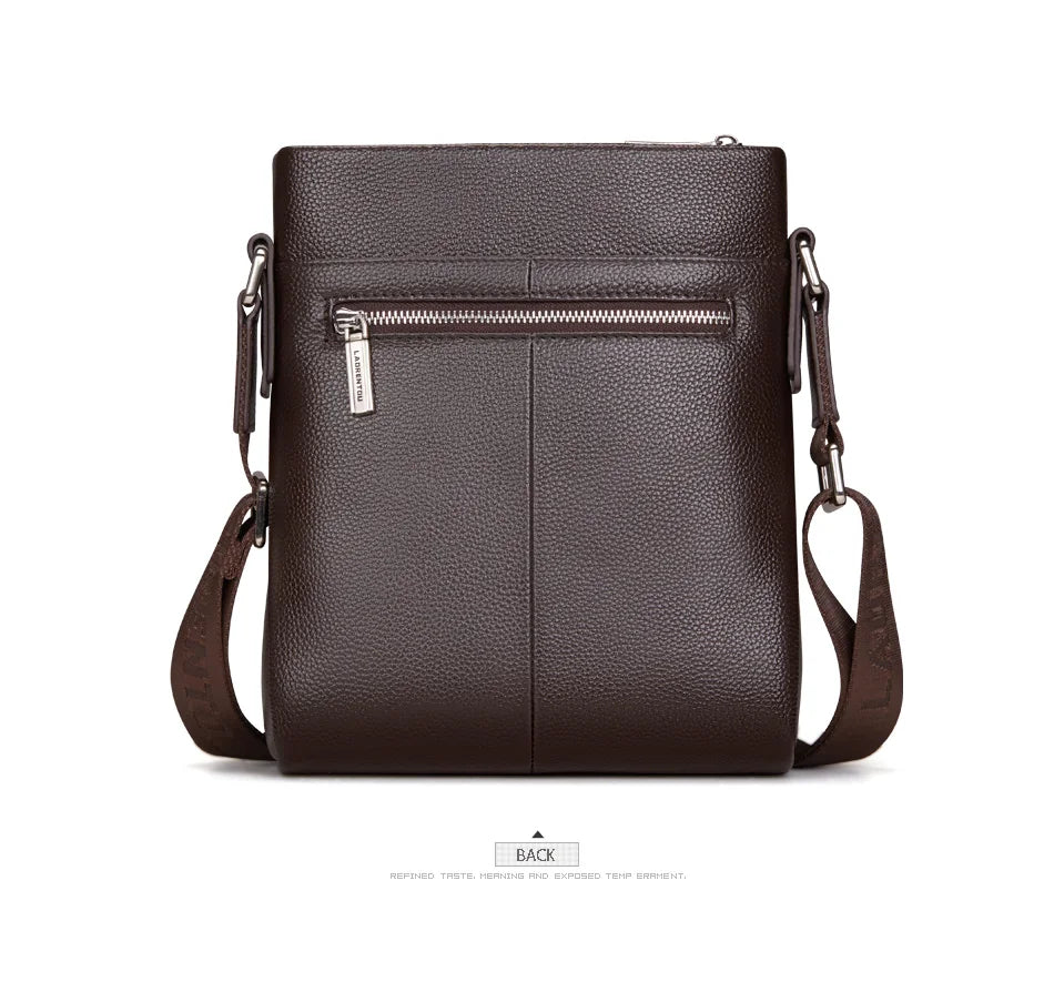 LAORENTOU Men Genuine Leather Crossbody Bag Business Messenger Bag Shoulder Bag Real Cow Leather Casual Purse Bag