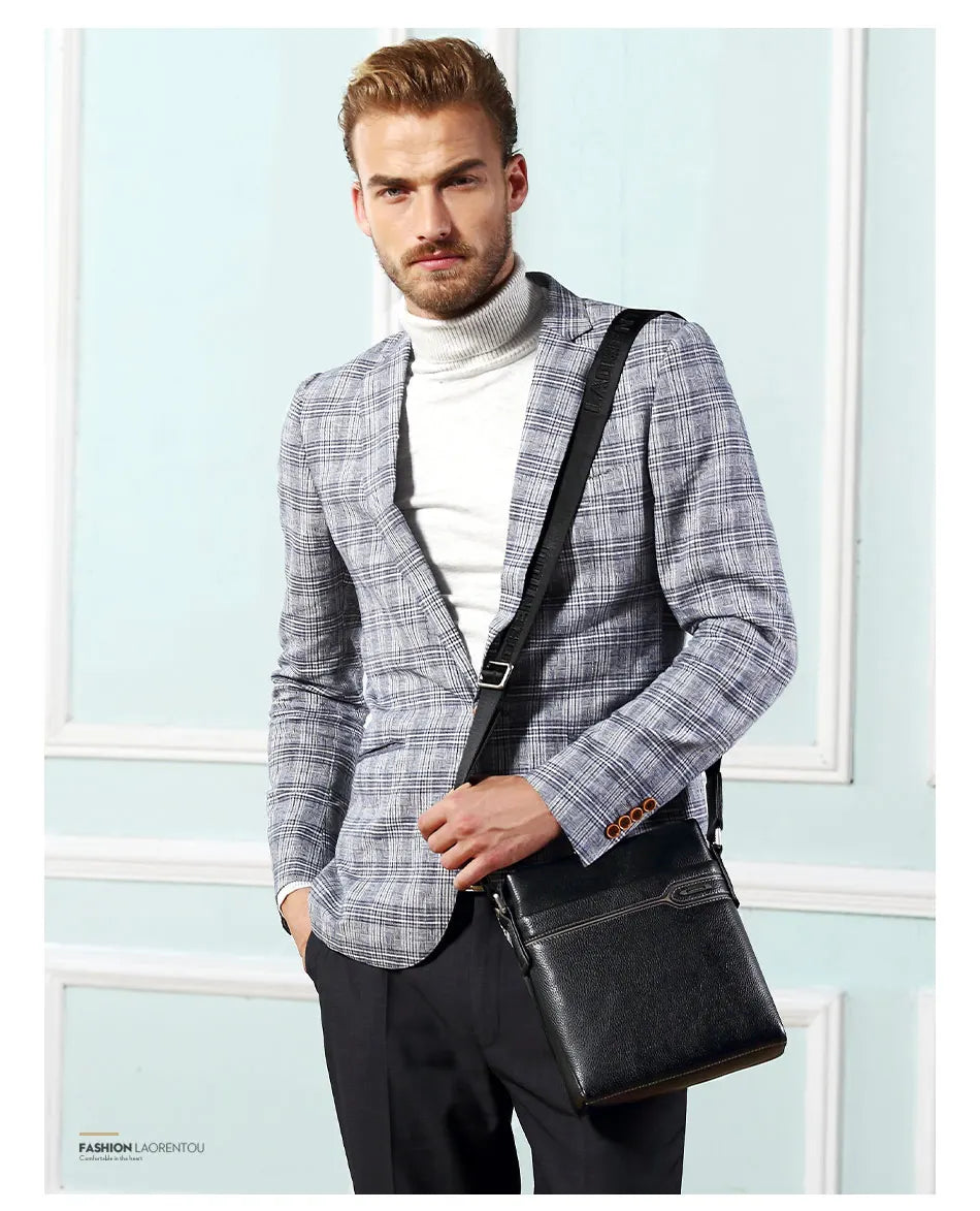 LAORENTOU Men Genuine Leather Crossbody Bag Business Messenger Bag Shoulder Bag Real Cow Leather Casual Purse Bag