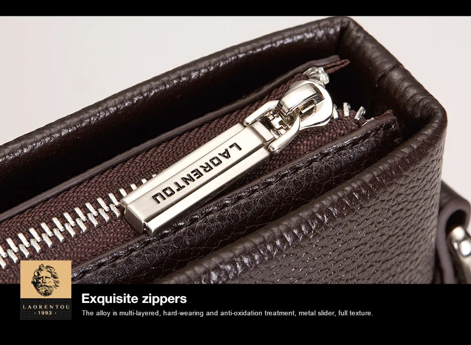 LAORENTOU Men Genuine Leather Crossbody Bag Business Messenger Bag Shoulder Bag Real Cow Leather Casual Purse Bag