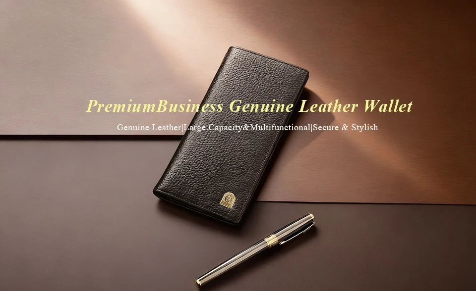 LAORENTOU Long Men's Wallet Soft Ultra-Thin Genuine Leather Wallet With Card Slot Large Capacity Male Purse Wallet Clutch Bag