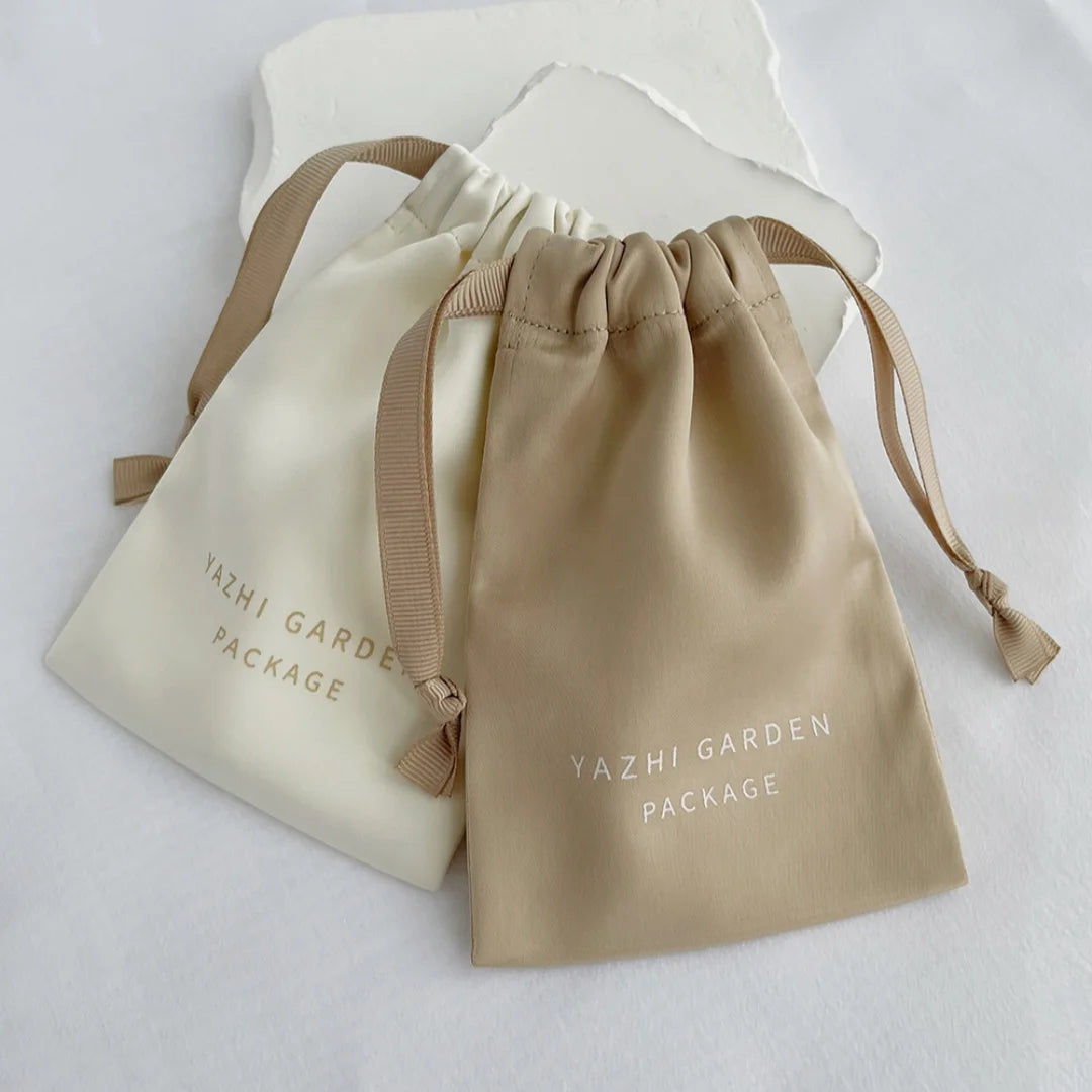 Custom Logo Silk Satin Jewelry Gift Bags  Drawstring Earring Ring Packaging Organizer Pouch Wedding Favor Candy Bag