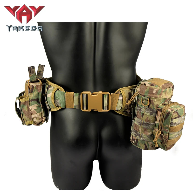 Yakeda Tactical Belt wilth Holster Magazine pouch Hunting Gadget Pouch Waist Bag Adjustable MOLLE Padded Patrol Duty Belt Combat