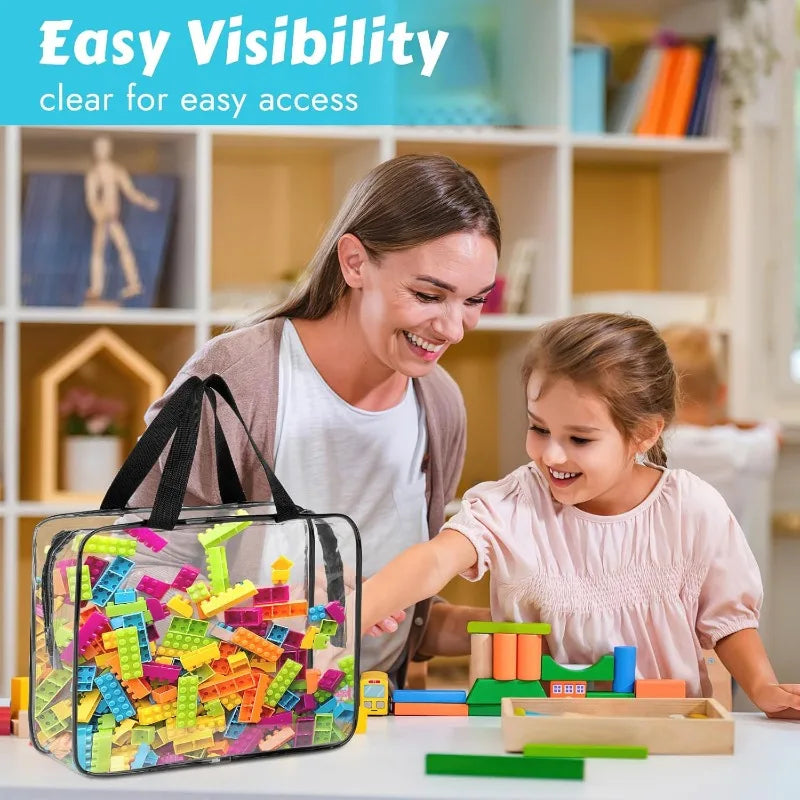 Large Clear PVC Storage Bag Travel Waterproof Organizer Bags Cosmetics Pouch Reusable Toy Storage Bag for Building Block Puzzle