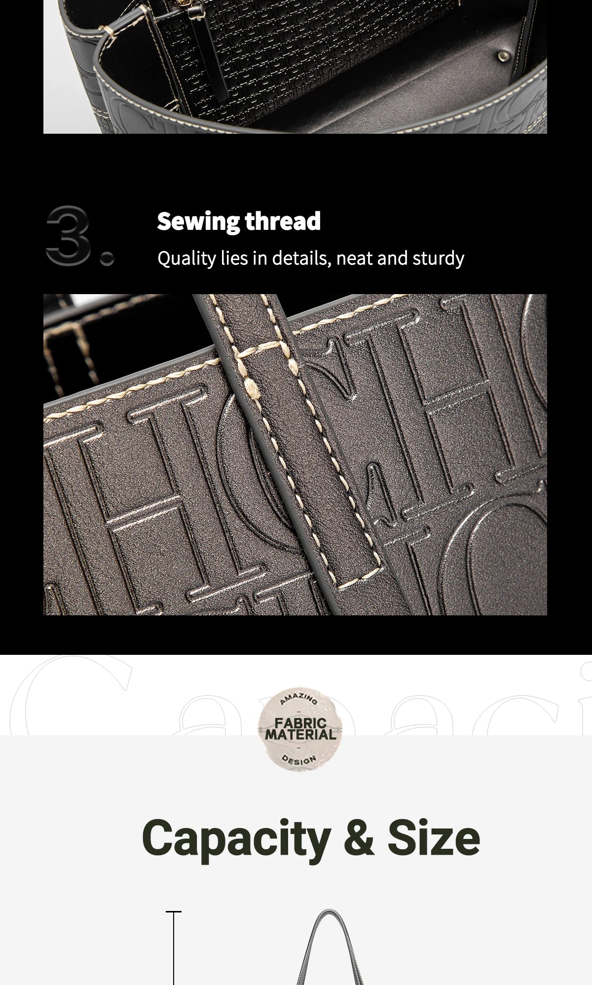 CH Leather Women's Bag Brand Engraved Exquisite Large Capacity Handbag Classic Durable Elegant Fashion Casual Bag with Base