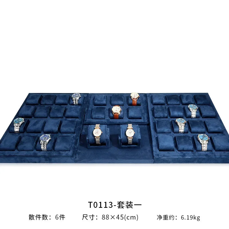High End Watch Display Case Black and White Brushed Multi Position Watch Display Tray Blue Movable Pillow Bag Watch Display