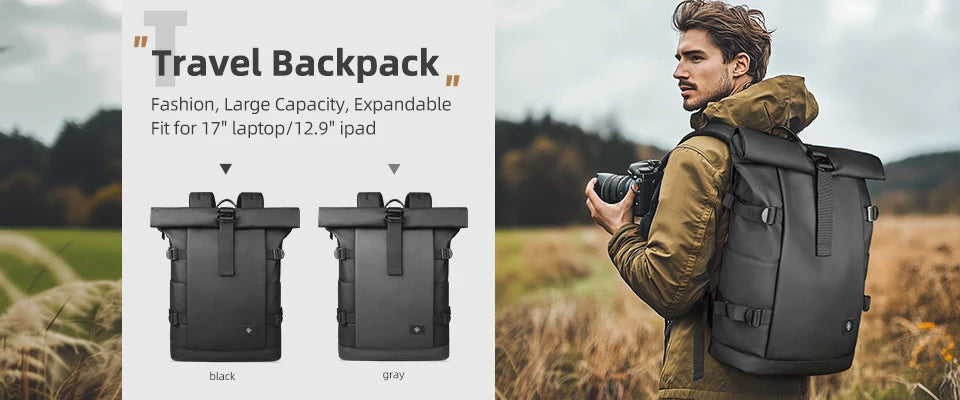 HcanKcan Men Fashion Backpack Slim 14 Inch Laptop Bag Business Multifunctional Waterproof School Unisex Casual Travel Black Bag