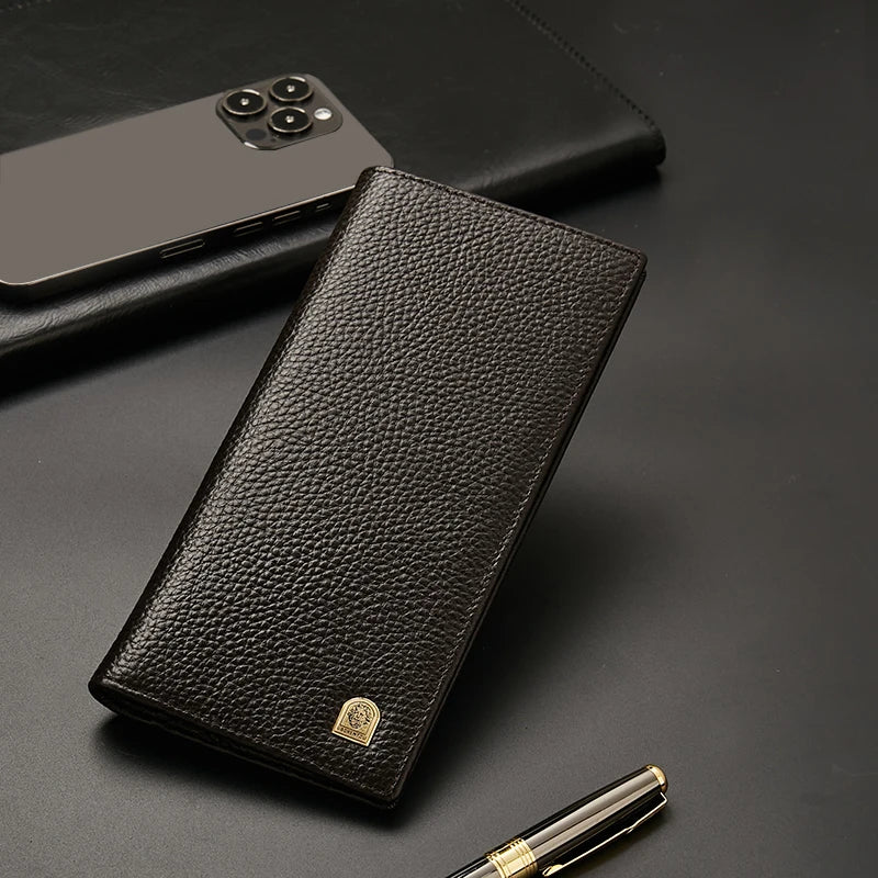 LAORENTOU Long Men's Wallet Soft Ultra-Thin Genuine Leather Wallet With Card Slot Large Capacity Male Purse Wallet Clutch Bag