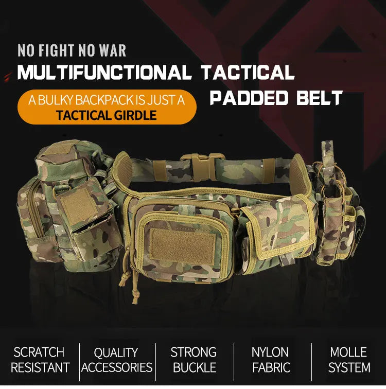 Yakeda Tactical Belt wilth Holster Magazine pouch Hunting Gadget Pouch Waist Bag Adjustable MOLLE Padded Patrol Duty Belt Combat