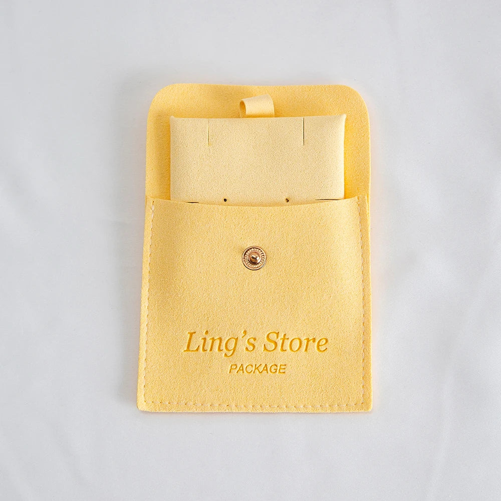 20/50/100Set Beige Personalized Logo Jewelry Microfiber Snap Bag 8x8cm Button Pouch Insert 6x6cm Earring Studs Pad Necklace Card