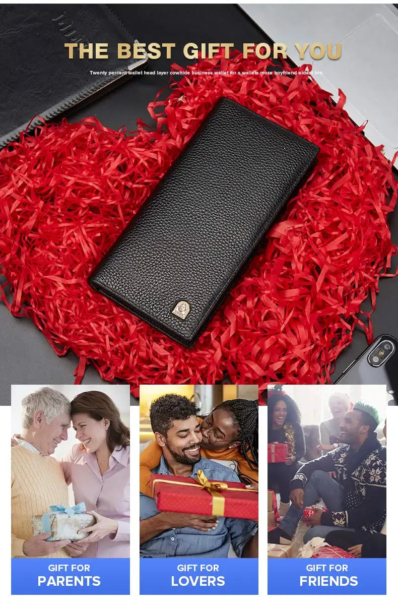 LAORENTOU Long Men's Wallet Soft Ultra-Thin Genuine Leather Wallet With Card Slot Large Capacity Male Purse Wallet Clutch Bag