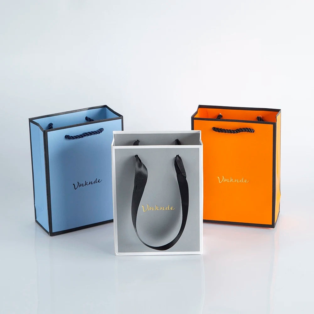 50pcs Custom Logo Luxury Retail Boutique Shopping Tote Bag White Black Kraft Gift Paper Bags For Perfume Shoes Clothes Packaging