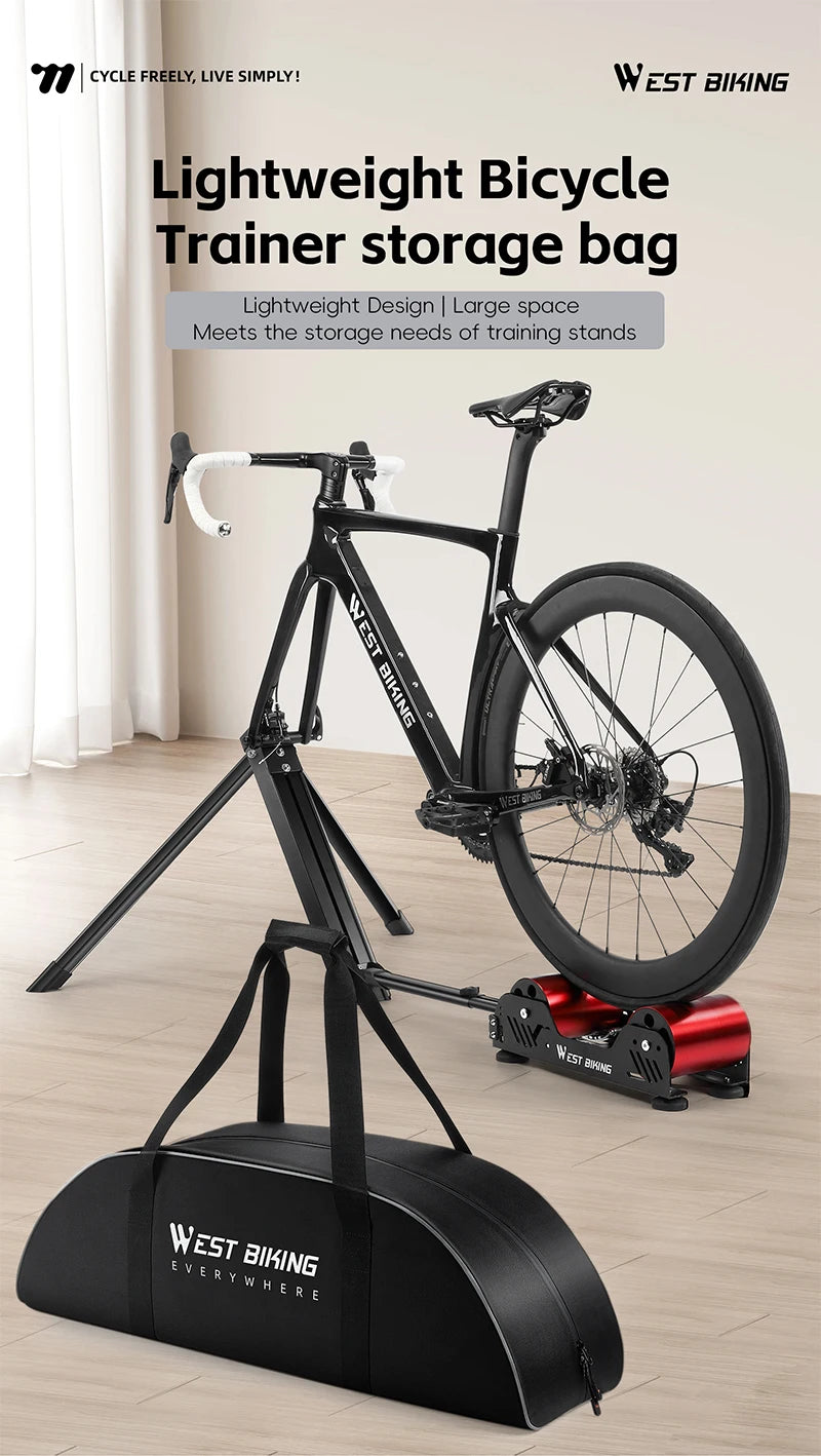 WEST BIKING Portable Bicycle Magnetic Resistance Roller Training Stand Indoor MTB Road Bike Roller Trainer with Storage Bag
