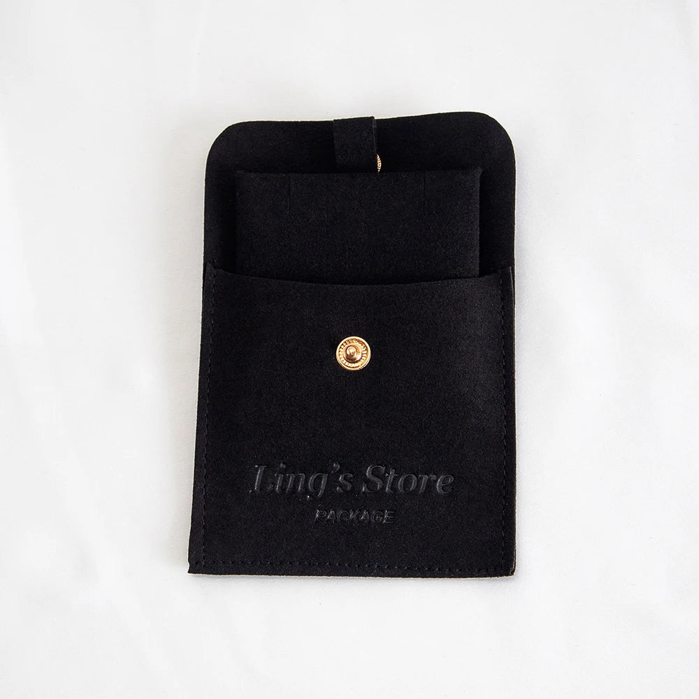 20/50/100Set Beige Personalized Logo Jewelry Microfiber Snap Bag 8x8cm Button Pouch Insert 6x6cm Earring Studs Pad Necklace Card