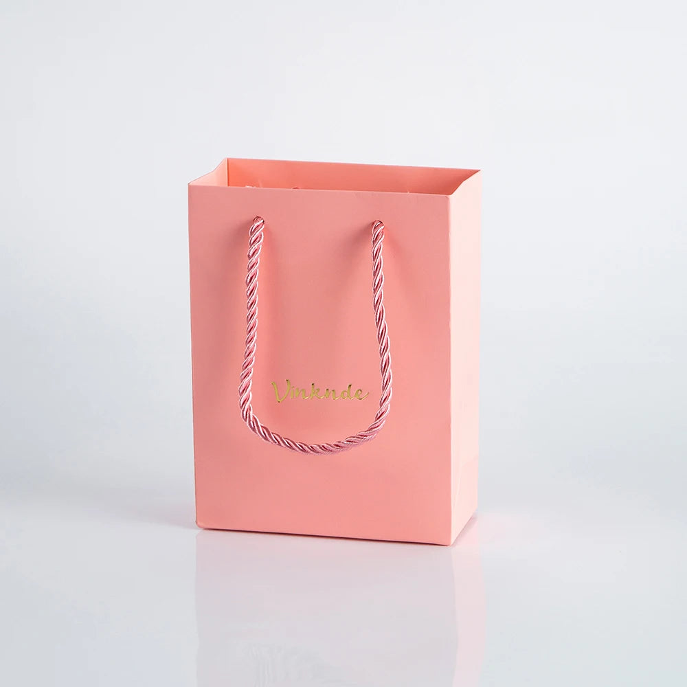 50pcs Custom Logo Luxury Retail Boutique Shopping Tote Bag White Black Kraft Gift Paper Bags For Perfume Shoes Clothes Packaging