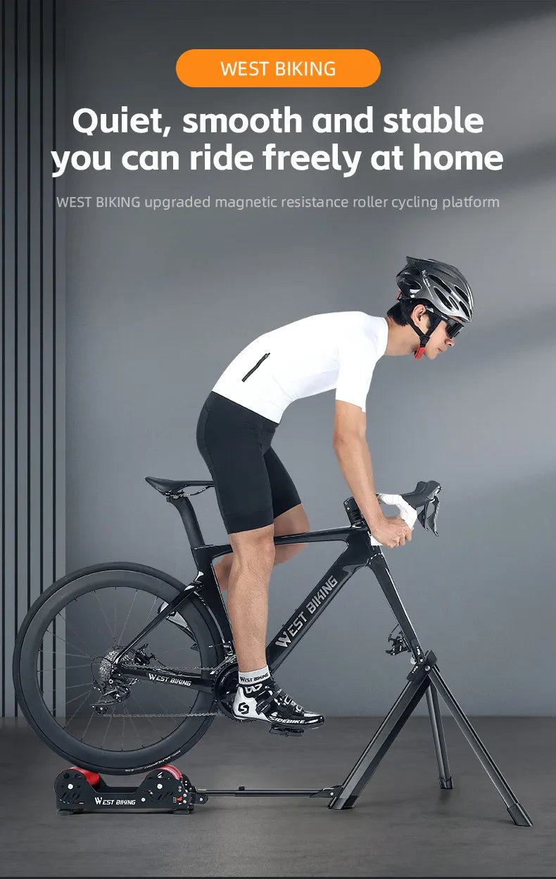 WEST BIKING Portable Bicycle Magnetic Resistance Roller Training Stand Indoor MTB Road Bike Roller Trainer with Storage Bag