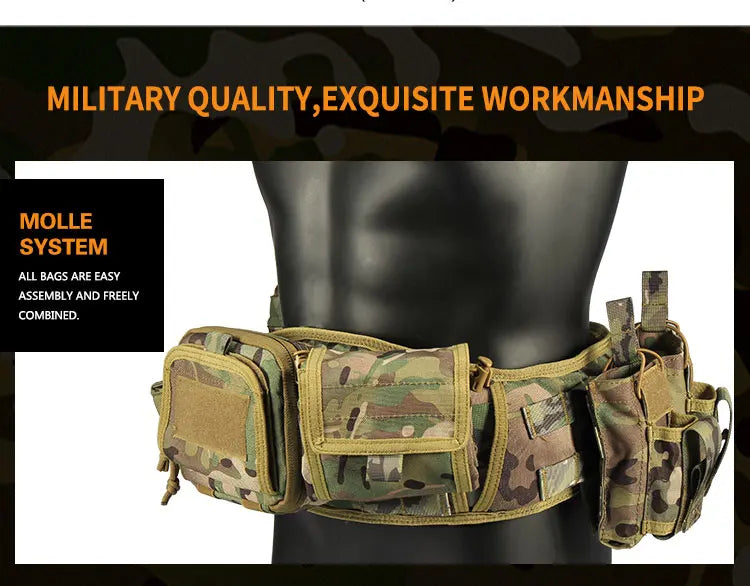 Yakeda Tactical Belt wilth Holster Magazine pouch Hunting Gadget Pouch Waist Bag Adjustable MOLLE Padded Patrol Duty Belt Combat