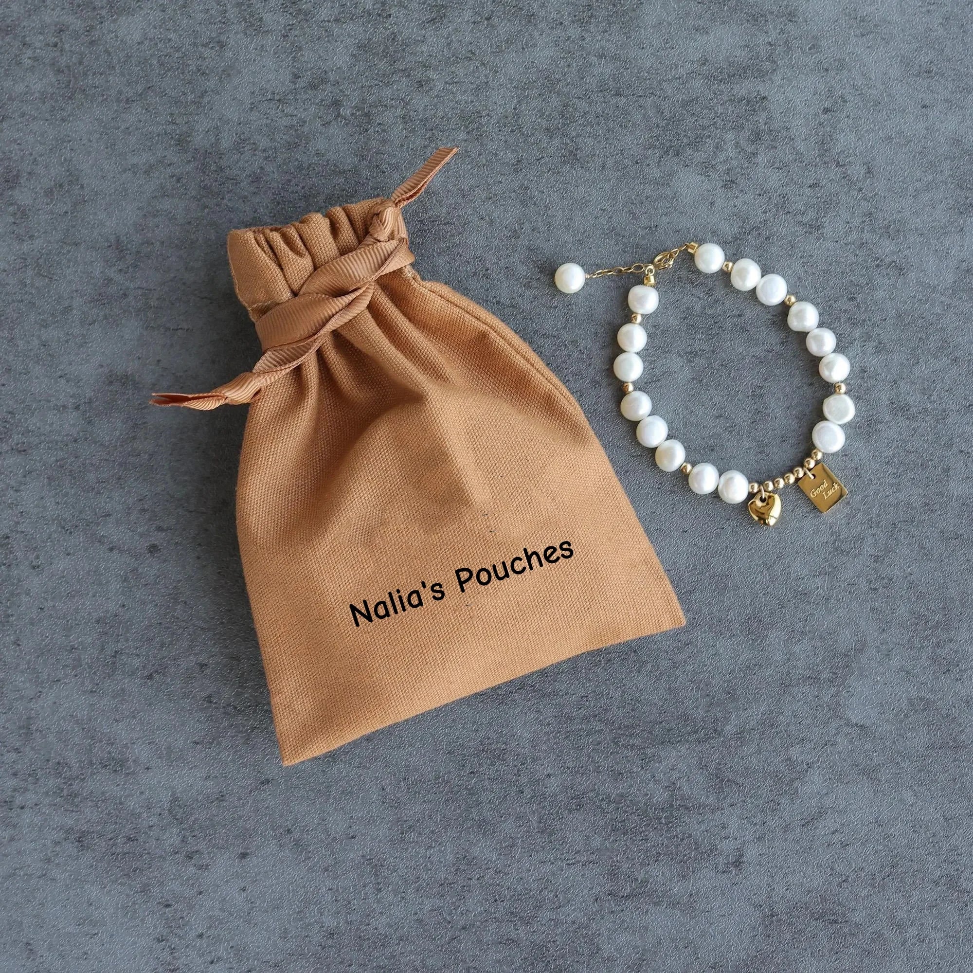 Brown cotton canvas bag personalized logo custom jewelry packaging bag with ribbon dusty bag gift bag candle bag jewelry bag