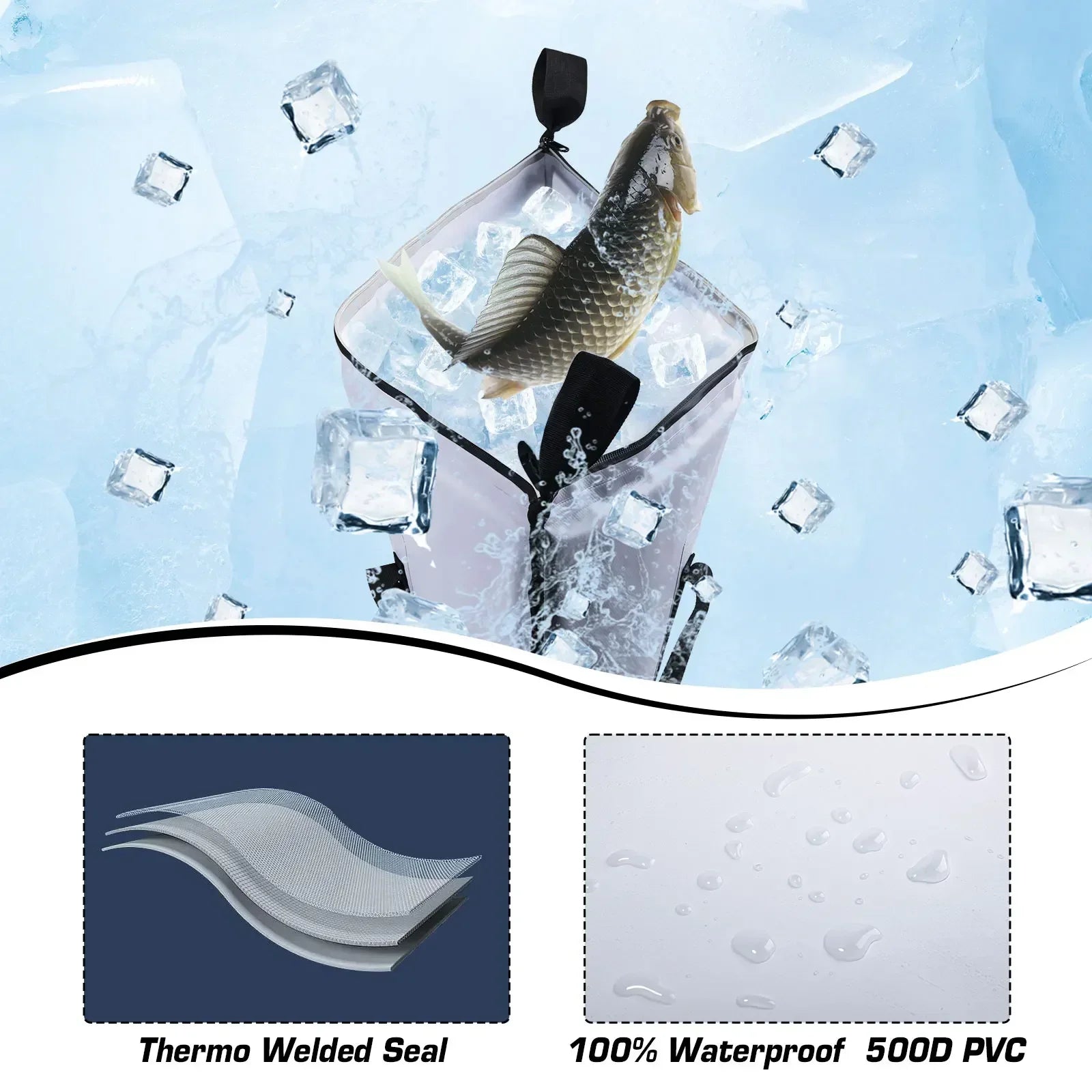 Goture Sea Fishing Live Fish Insulated Cooler Bag Waterproof Fish Bag Fishing Cooler Bag Freshness 72 Hour Retention Collapsible