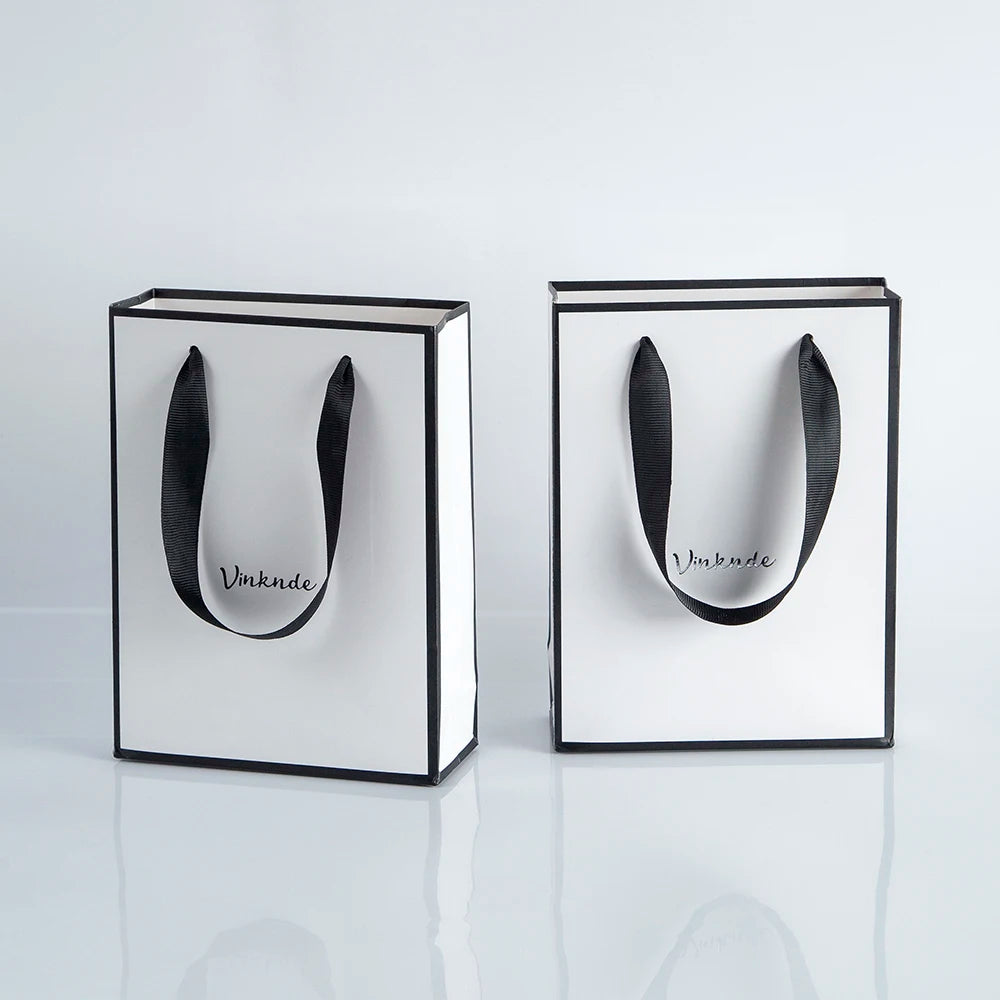 50pcs Custom Logo Luxury Retail Boutique Shopping Tote Bag White Black Kraft Gift Paper Bags For Perfume Shoes Clothes Packaging