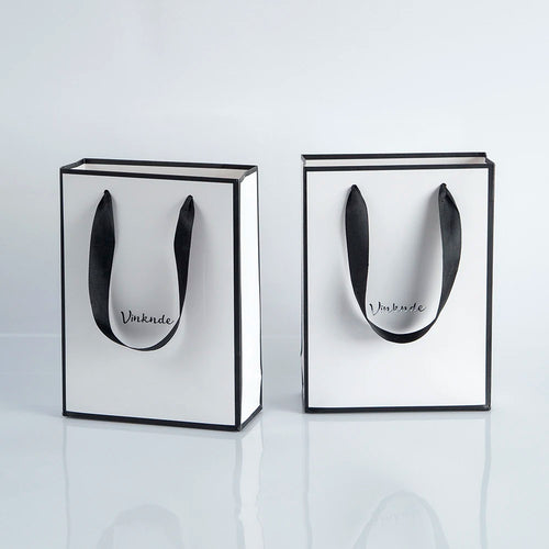 50pcs Custom Logo Luxury Retail Boutique Shopping Tote Bag White Black Kraft Gift Paper Bags For Perfume Shoes Clothes Packaging