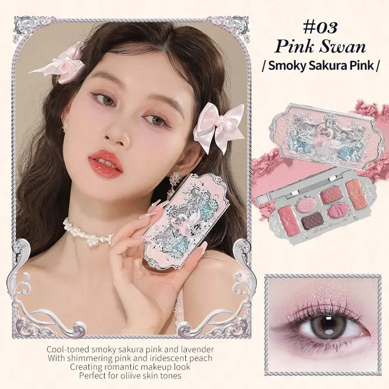 Flower Knows Makeup Set Swan Ballet Concealer Palette Embossed Blusher Shine Lipstick Kit With Bag THE SWEETIE BEAR Bunny Garden