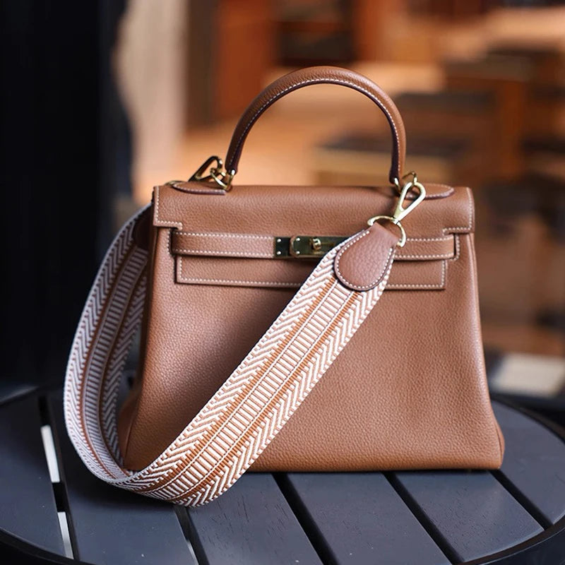 5cm Wide Togo Cowhide Woven Canvas Strap Suitable For Kelly Evelyn Bag Shoulder Strap Diagonal Cross Leather Material