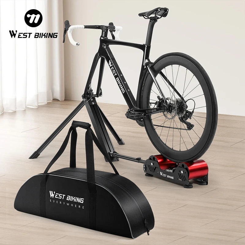 WEST BIKING Portable Bicycle Magnetic Resistance Roller Training Stand Indoor MTB Road Bike Roller Trainer with Storage Bag