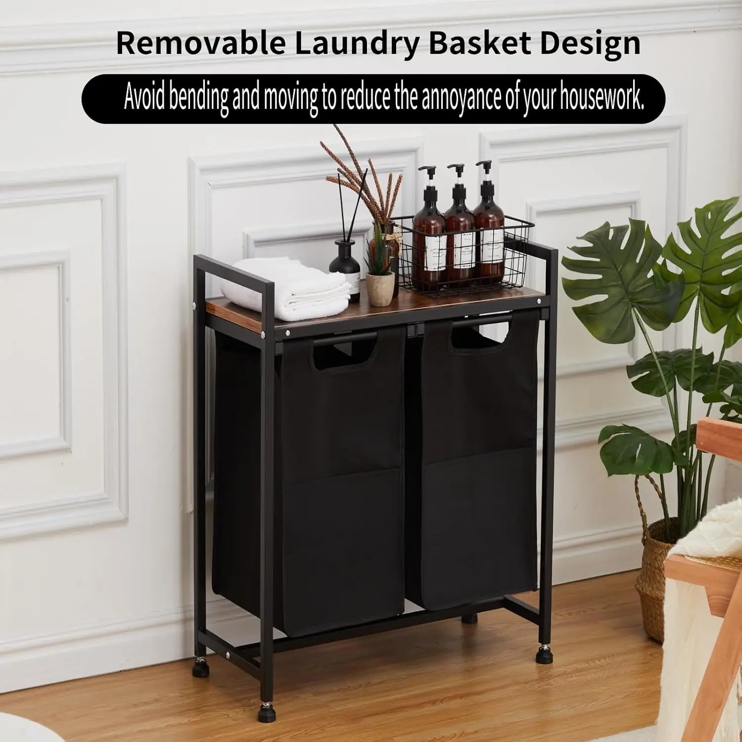 Laundry Hamper, Laundry Basket Organizer Laundry Sorter 2 Section with Removable Laundry Bag and Top Shelf, Dirty Clothes Hamper
