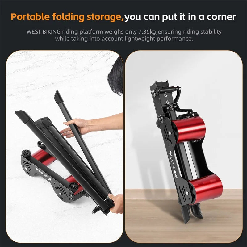 WEST BIKING Portable Bicycle Magnetic Resistance Roller Training Stand Indoor MTB Road Bike Roller Trainer with Storage Bag
