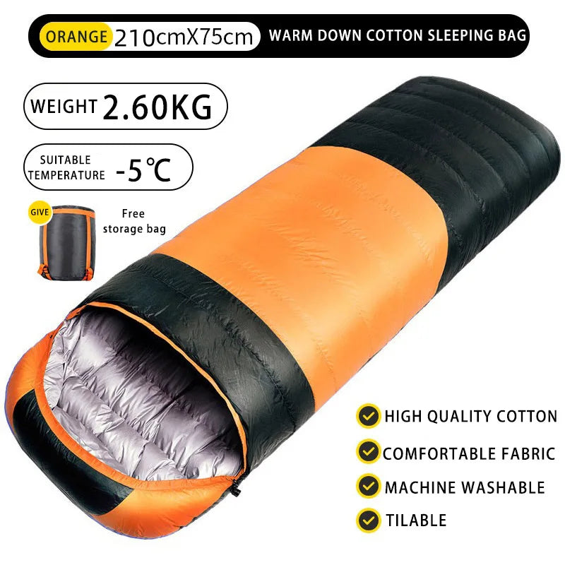 Backpacking Envelope Sleeping Bag Portable Waterproof Down Cotton Lightweight Camp Bedding for Outdoor Traveling Camping Hiking
