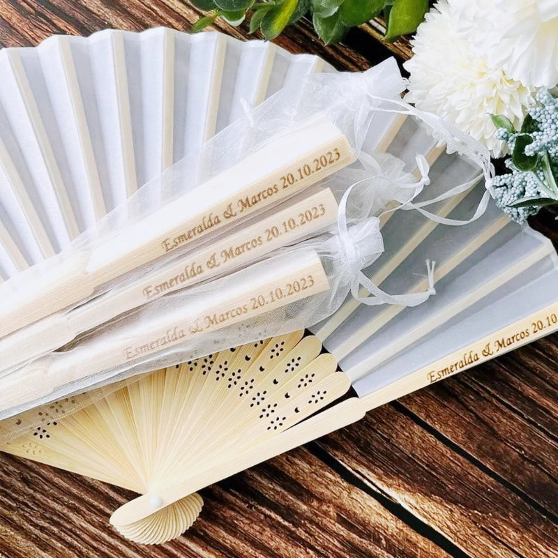 Personalized Custom white Silk Fans Bridal Shower Favors Wedding Hand Fans with Gift Bag for Party Accessory Guest Gifts