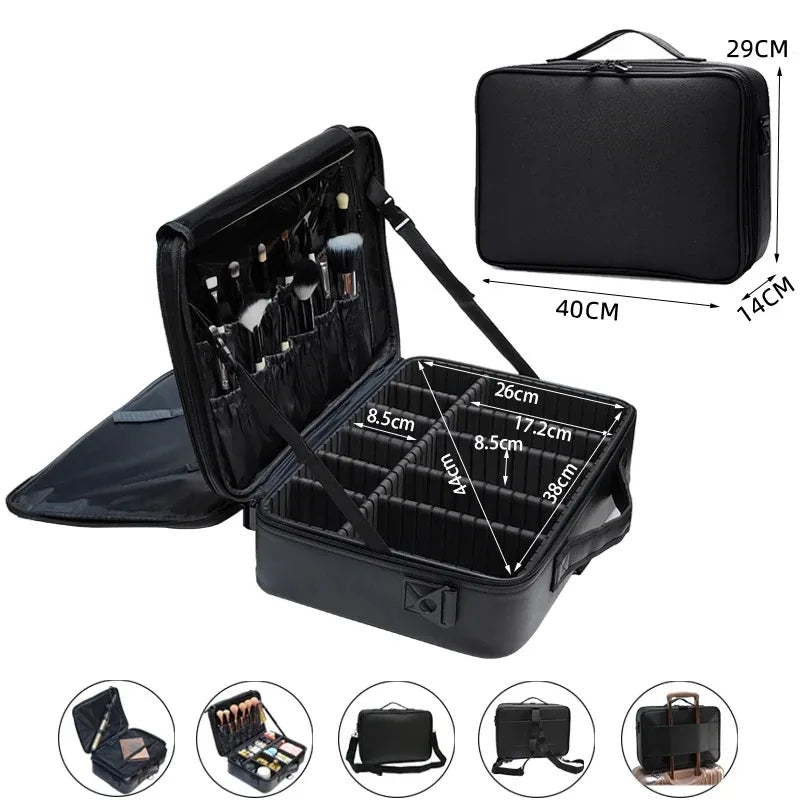 New Crocodile PU Leather Cosmetic Bag Professional Make Up Box Large Capacity Storage Travel Toiletry Makeup Suitcase