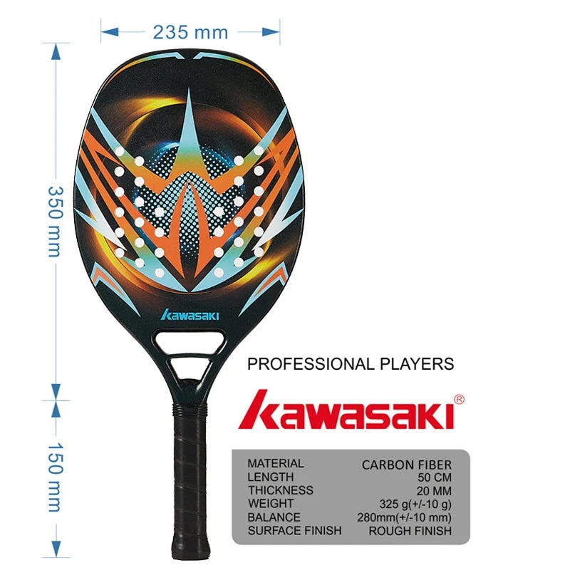Kawasaki 2022 Padel Tennis Carbon Fiber Soft EVA Face Tennis Paddle Racquet with Padle Bag Cover Beach Tennis Paddle Racket