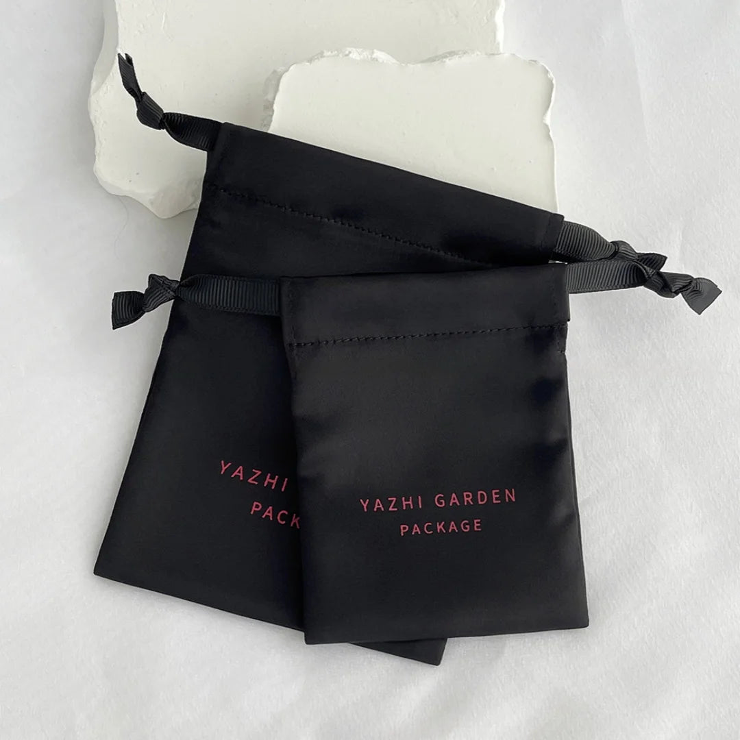 Luxury Soft Fabric Dense black Silk Satin Drawstring Bag Cosmetic Hair Wig High End Jewelry Packaging Pouch